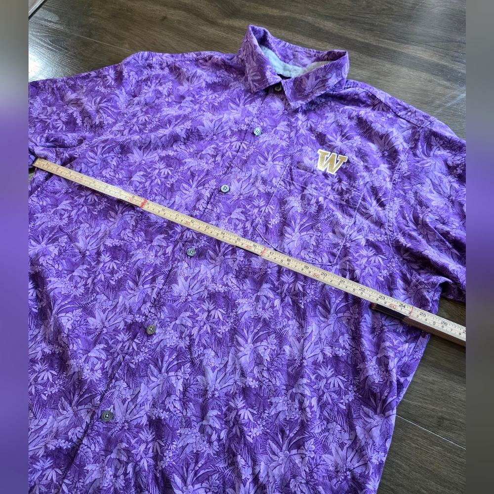 Tommy Bahama 100% Silk Purple Hawaian U Of W Huskies Print Men's Shirt - Picture 4 of 11